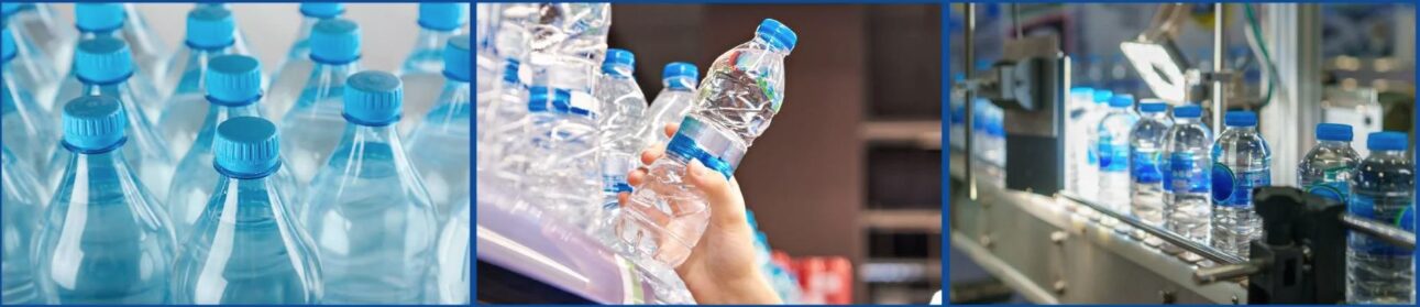Turbidity monitoring in bottled water production - displays a range of bottles of water in production lines